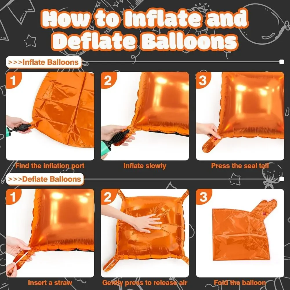 25PCS Halloween Black Orange Square Foil Balloons Wall Backdrop Double Sided